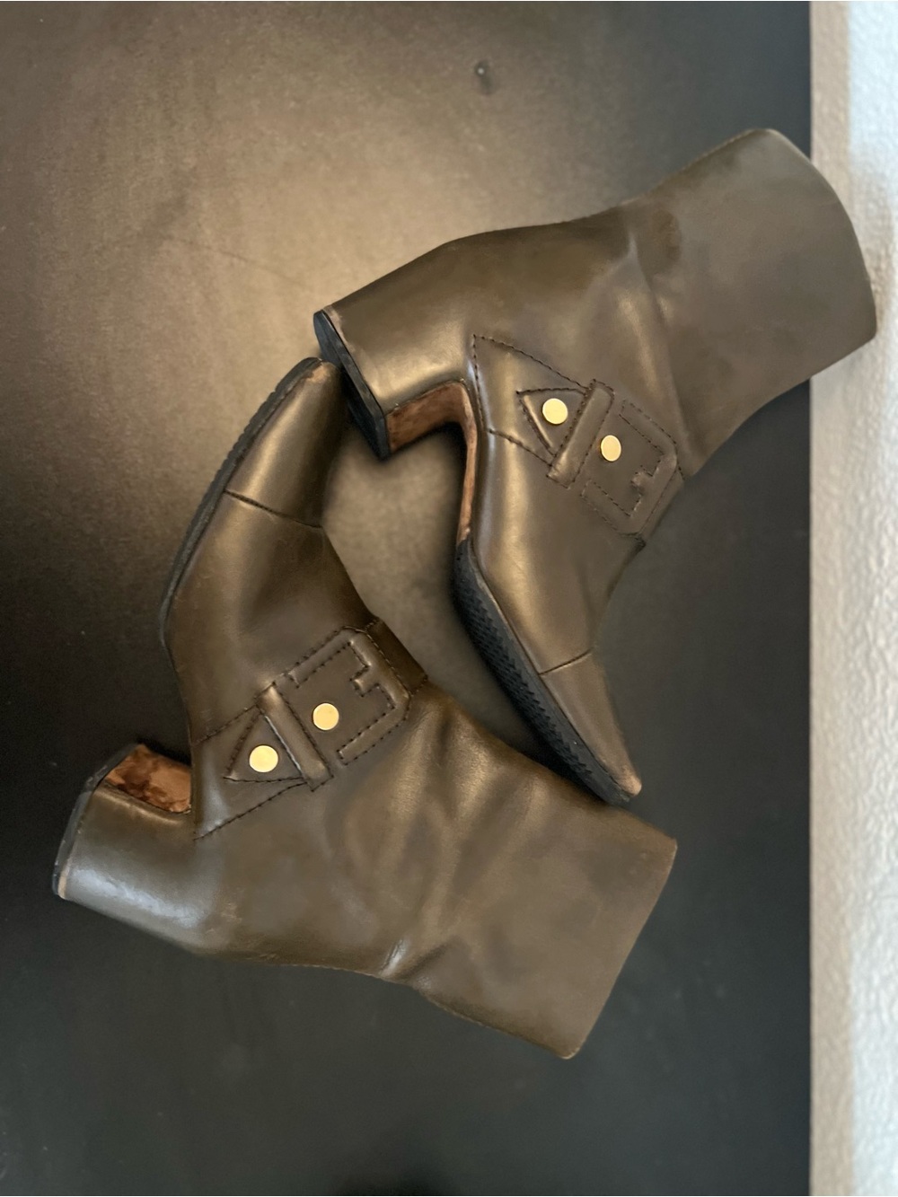 Marc Jacobs Olive Mod Leather Block Heel Ankle Boots